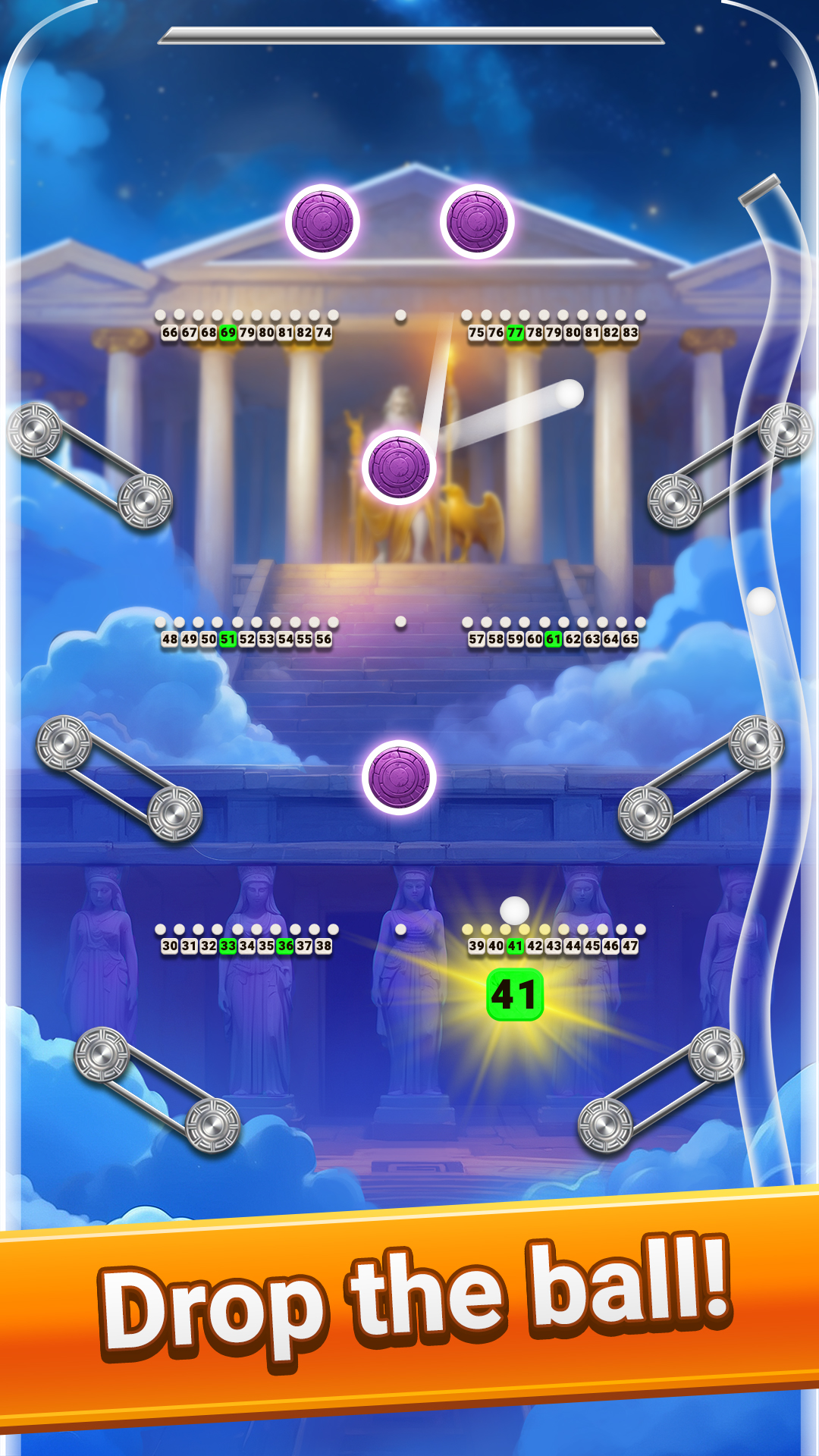 Drop the ball through pegs!